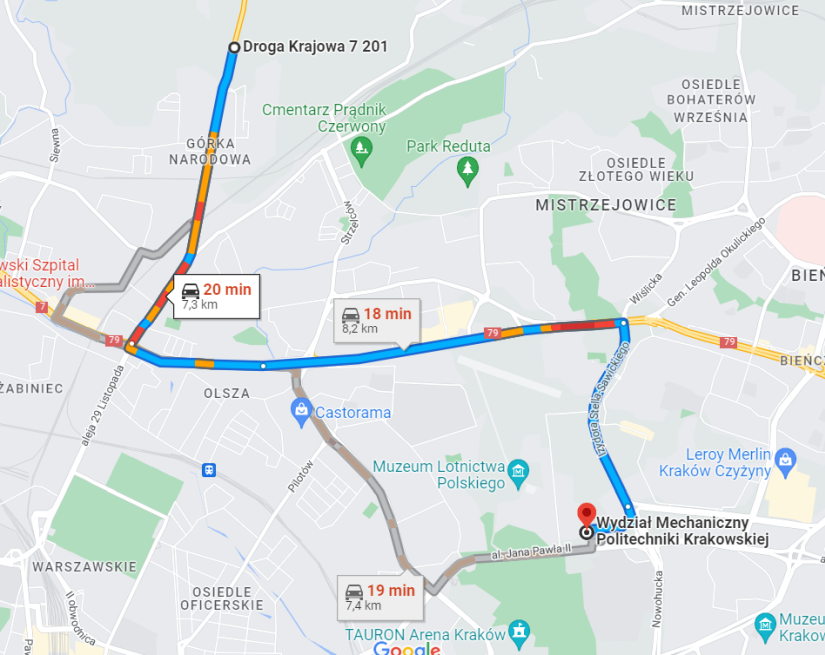Wskazówki dojazdu transportem indywidualnym z drogi krajowej nr 7 z kierunku Warszawa