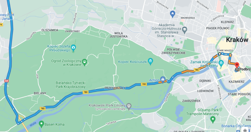Dojazd od strony drogi autostrady A4 – wybierz zjazd w stronę Kraków/Centrum na zjeździe Bielany